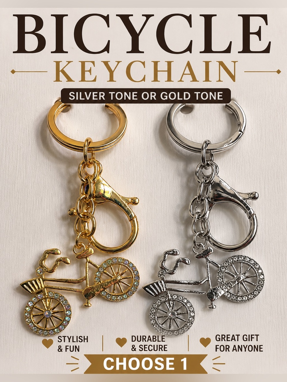 Silver Bicycle Charm Keychain - Women Accessories